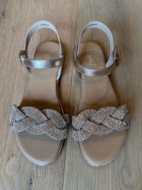 Metallic Braided Crystal Strap Sandals - Champagne